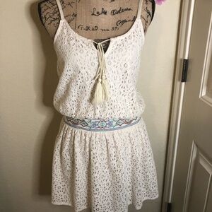 Flying Tomato Cream Crochet Lace Dress, Lined, Embroidered Waist Size Small